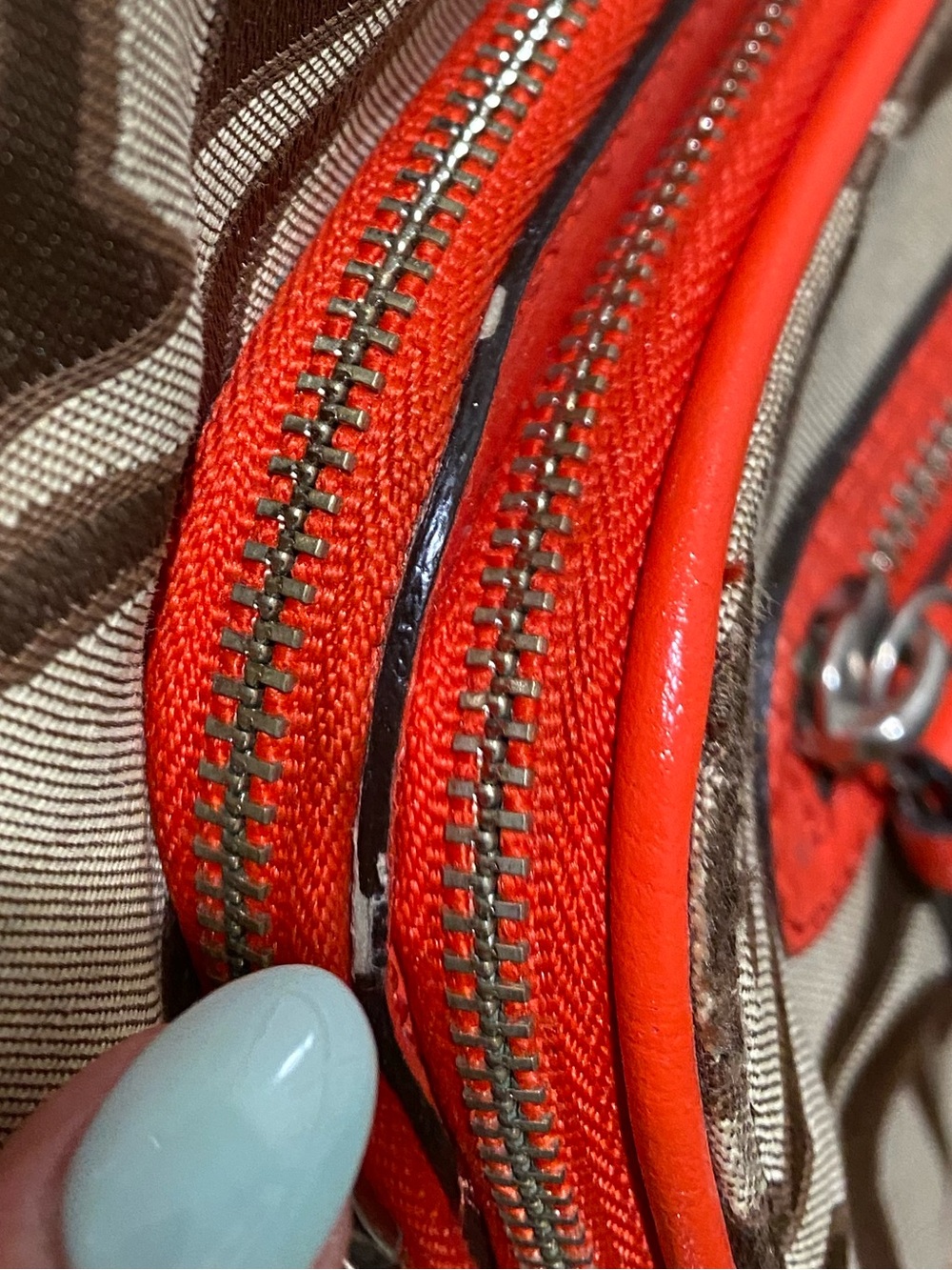 Coach Women Signature Canvas Backpack in Khaki with Orange Trim - Picture 14 of 16